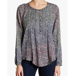 LUCKY BRAND | Floral Ombre Peasant Henley Long Sleeve